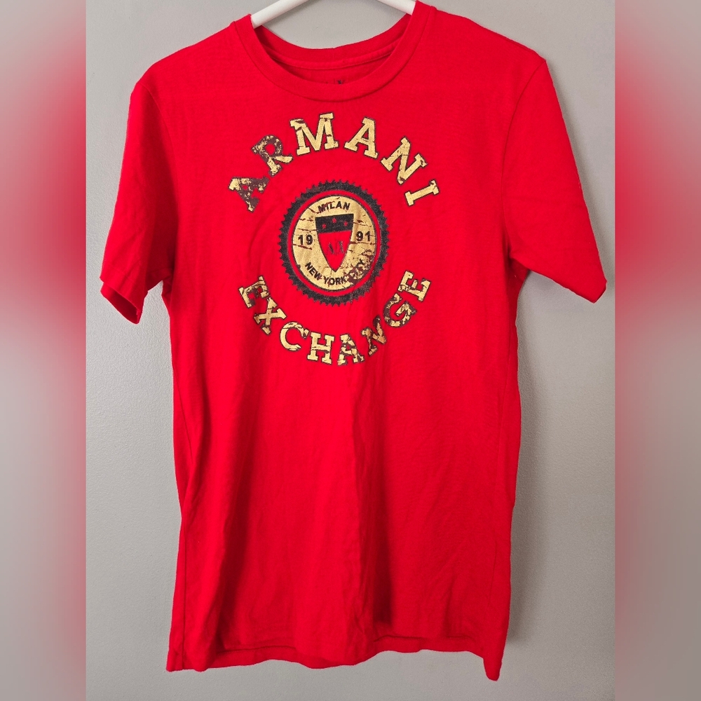 Armani Exchange A/X Men Red Gold Size S, Screenprint T-shirt Top